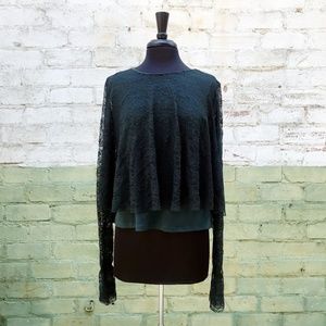 ZARA NWOT Midnight Green Lace Hi Lo Top